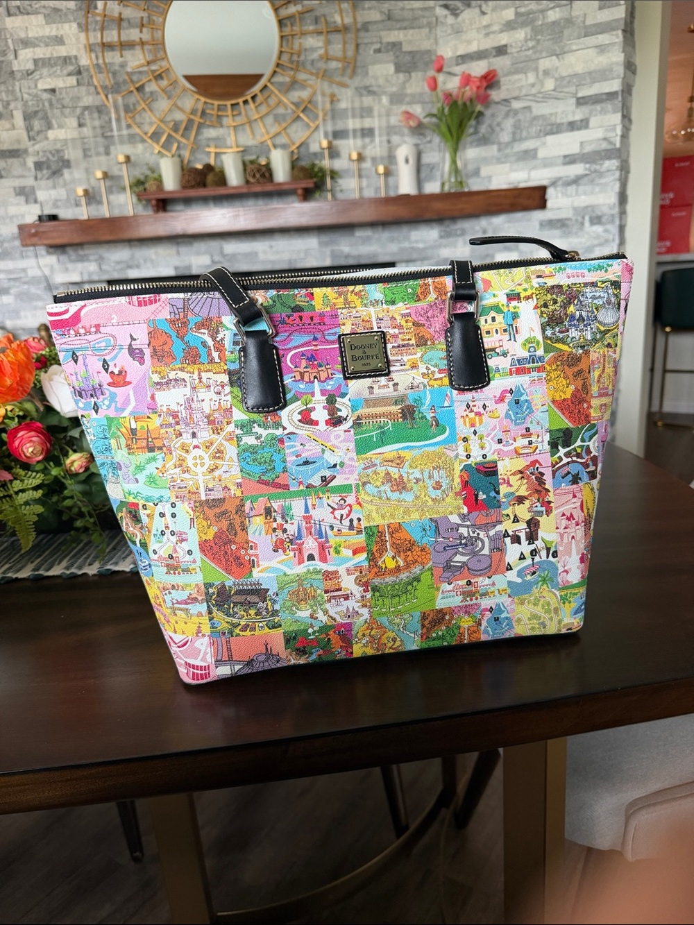 Disney Dooney & Bourke Multicolor Parks Patchwork Bag with Black Straps